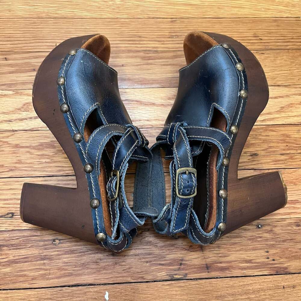 Sbicca Vintage Collection Unison Navy Leather Platform Clog Sandals Size 7 Boho - Picture 7 of 10